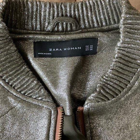 Zara Metallic Bomber Jacket - Silver/Gunmetal - Extra Smalll - Picture 3 of 7